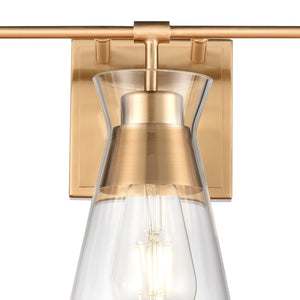 Atlas Brookville 2-Light Vanity Light Fixture - Midcentury Design with Clear Glass Shades for Modern Spaces Burnished Brass WL11232-BS