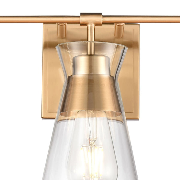 Atlas Brookville 2-Light Vanity Light Fixture - Midcentury Design with Clear Glass Shades for Modern Spaces Burnished Brass WL11232-BS