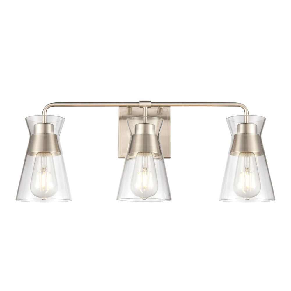 Atlas Brookville 2-Light Vanity Light Fixture - Midcentury Design with Clear Glass Shades for Modern Spaces Satin Nickel 22'' WL11232-NK