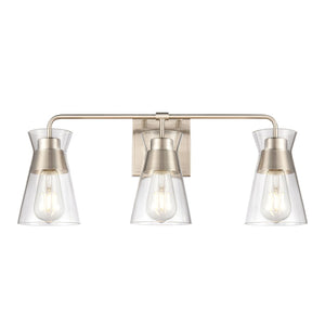 Atlas Brookville 2-Light Vanity Light Fixture - Midcentury Design with Clear Glass Shades for Modern Spaces Satin Nickel 22'' WL11232-NK