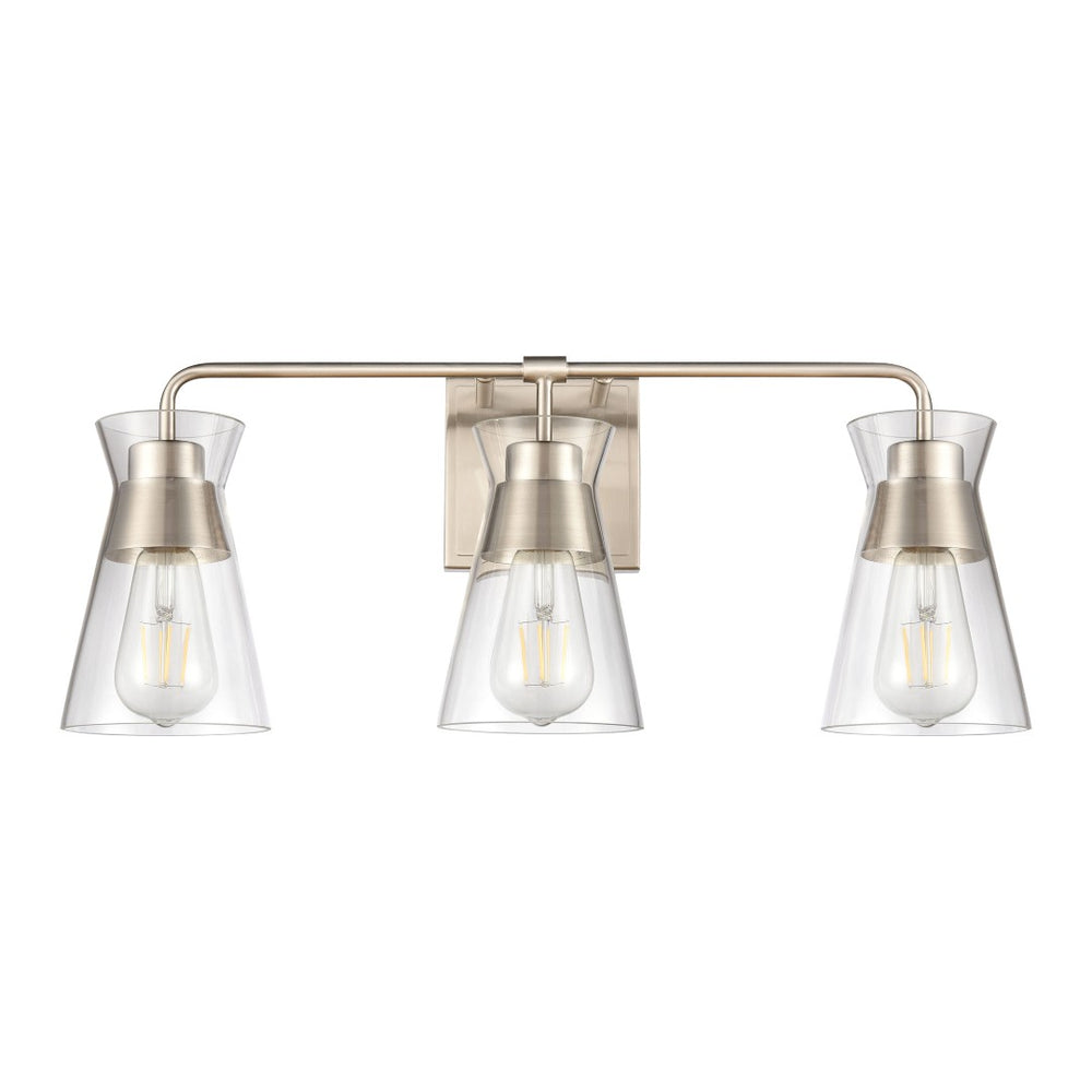 Atlas Brookville 2-Light Vanity Light Fixture - Midcentury Design with Clear Glass Shades for Modern Spaces Satin Nickel 22'' WL11232-NK