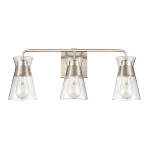 Atlas Brookville 2-Light Vanity Light Fixture - Midcentury Design with Clear Glass Shades for Modern Spaces Satin Nickel 22'' WL11232-NK