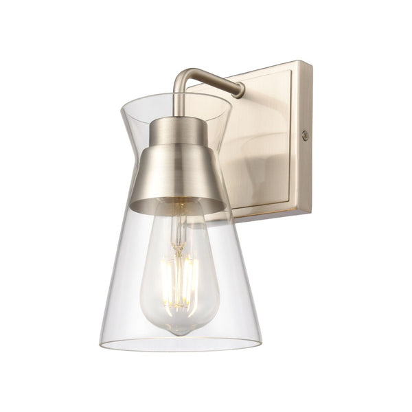 Atlas Brookville 2-Light Vanity Light Fixture - Midcentury Design with Clear Glass Shades for Modern Spaces Satin Nickel 5'' WL11233-NK