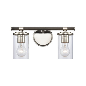 Atlas Burrow Elegant Two-Light Vanity Fixture with Clear Glass Shades for Sophisticated Bathroom Style Polished Nickel 15'' WL11235-NK
