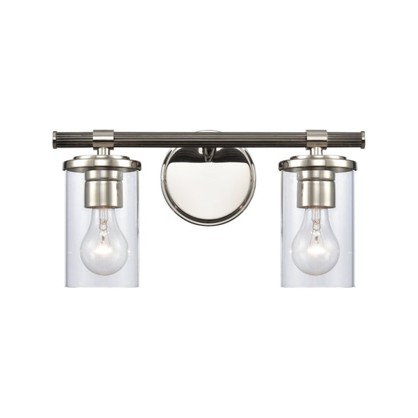 Atlas Burrow Elegant Two-Light Vanity Fixture with Clear Glass Shades for Sophisticated Bathroom Style Polished Nickel 15'' WL11235-NK