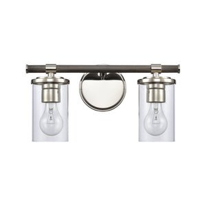 Atlas Burrow Elegant Two-Light Vanity Fixture with Clear Glass Shades for Sophisticated Bathroom Style Polished Nickel 15'' WL11235-NK