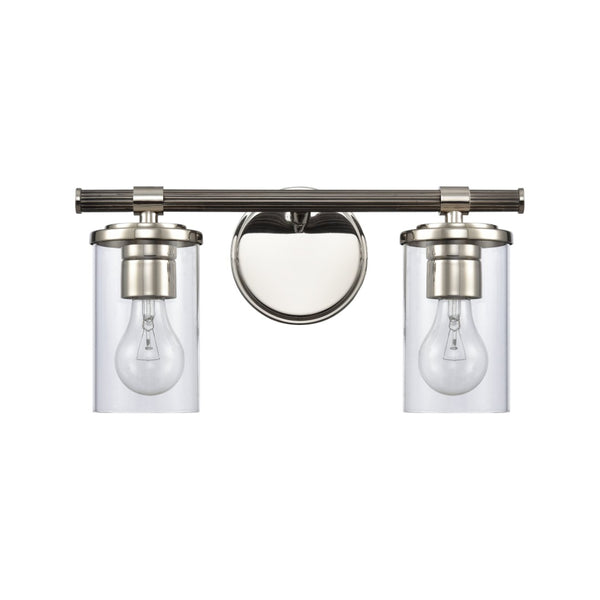 Atlas Burrow Elegant Two-Light Vanity Fixture with Clear Glass Shades for Sophisticated Bathroom Style Polished Nickel 15'' WL11235-NK