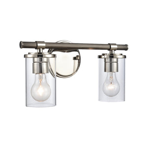 Atlas Burrow Elegant Two-Light Vanity Fixture with Clear Glass Shades for Sophisticated Bathroom Style Polished Nickel 15'' WL11235-NK