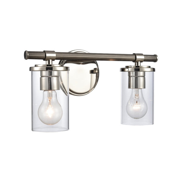 Atlas Burrow Elegant Two-Light Vanity Fixture with Clear Glass Shades for Sophisticated Bathroom Style Polished Nickel 15'' WL11235-NK