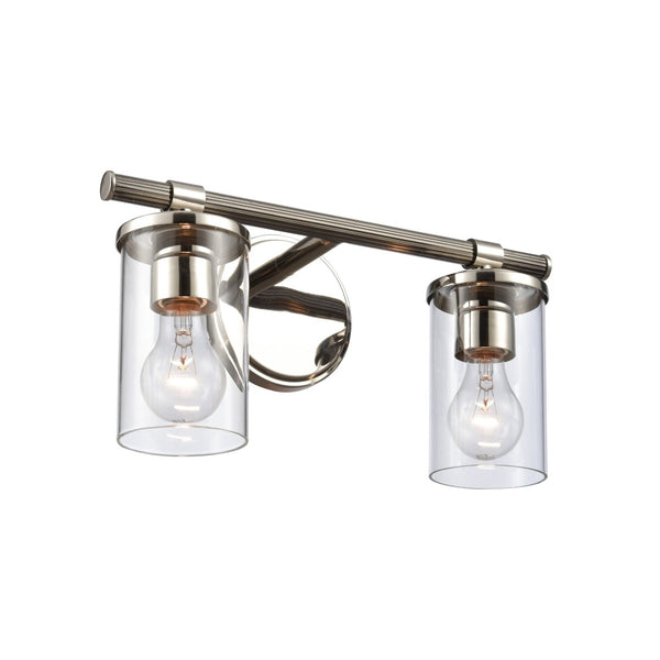 Atlas Burrow Elegant Two-Light Vanity Fixture with Clear Glass Shades for Sophisticated Bathroom Style Polished Nickel 15'' WL11235-NK