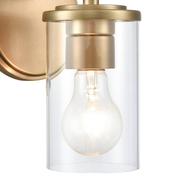Atlas Burrow Elegant Two-Light Vanity Fixture with Clear Glass Shades for Sophisticated Bathroom Style Natural Brass WL11236-BS