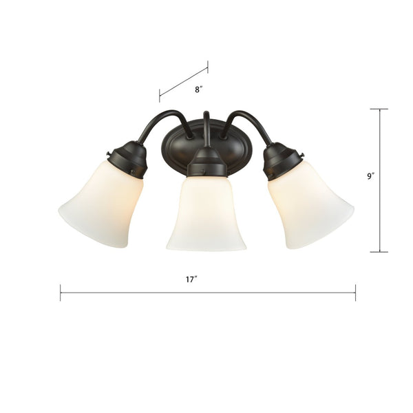 Atlas Califon 3-Light Vanity Light Fixture – Timeless Design with Elegant Arched Arms and Glass Shades Oil Rubbed Bronze 17'' WL11238-BZ
