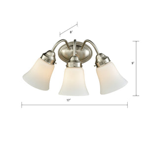 Atlas Califon 3-Light Vanity Light Fixture – Timeless Design with Elegant Arched Arms and Glass Shades Brushed Nickel 17'' WL11238-NK