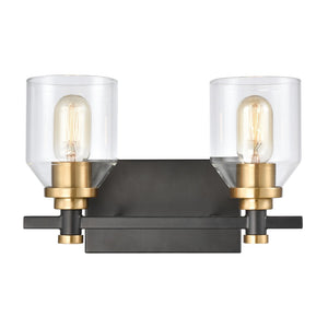 Atlas Cambria 2-Light Vanity Light Fixture - Sophisticated Design with Curved Glass Shades for Modern Elegance Matte Black 13'' WL11244-BK