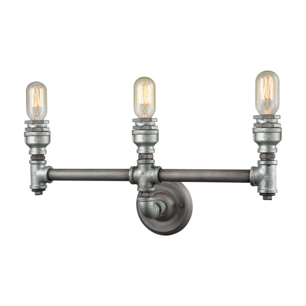 Atlas Cast Iron Pipe 3-Light Vanity Light Fixture - Industrial Chic Design for Contemporary Spaces Weathered Zinc 22'' WL11246-SV1