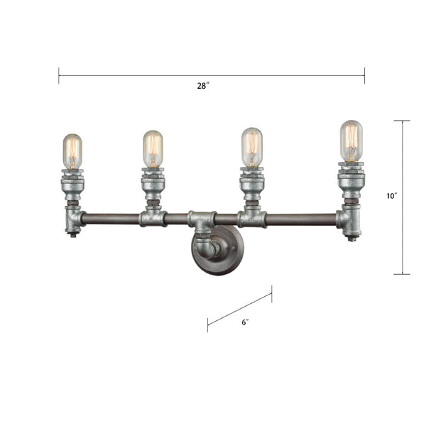 Atlas Cast Iron Pipe 3-Light Vanity Light Fixture - Industrial Chic Design for Contemporary Spaces Weathered Zinc 28'' WL11247-SV