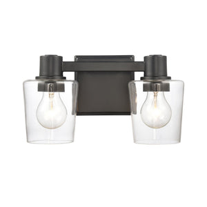 Atlas Celia 2-Light Vanity Light Fixture – Modern Tapered Glass Shades for Elegant Bathroom Illumination Matte Black 12'' WL11251-BK