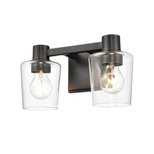 Atlas Celia 2-Light Vanity Light Fixture – Modern Tapered Glass Shades for Elegant Bathroom Illumination Matte Black 12'' WL11251-BK