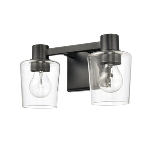 Atlas Celia 2-Light Vanity Light Fixture – Modern Tapered Glass Shades for Elegant Bathroom Illumination Matte Black 12'' WL11251-BK