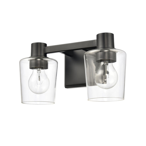 Atlas Celia 2-Light Vanity Light Fixture – Modern Tapered Glass Shades for Elegant Bathroom Illumination Matte Black 12'' WL11251-BK