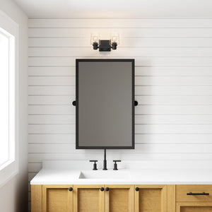 Atlas Celia 2-Light Vanity Light Fixture – Modern Tapered Glass Shades for Elegant Bathroom Illumination Matte Black 12'' WL11251-BK