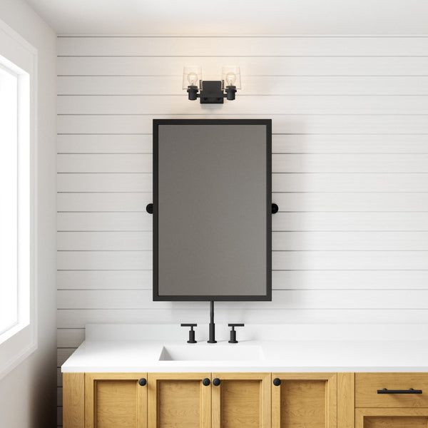 Atlas Celia 2-Light Vanity Light Fixture – Modern Tapered Glass Shades for Elegant Bathroom Illumination Matte Black 12'' WL11251-BK