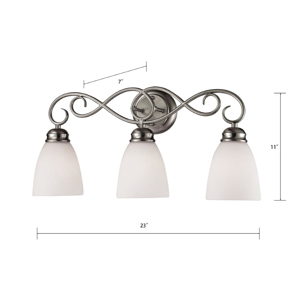 Atlas Chatham 23" 3-Light Vanity Light - Elegant Brushed Nickel Fixture with Opaque Glass Shades WL11255-NK