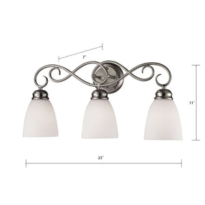 Atlas Chatham 23" 3-Light Vanity Light - Elegant Brushed Nickel Fixture with Opaque Glass Shades WL11255-NK