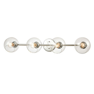 Atlas Claro 4-Light Vanity Fixture - Modern Clear Glass Spheres for Bright Bathroom Illumination Polished Chrome 36'' WL11259-CH