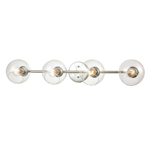Atlas Claro 4-Light Vanity Fixture - Modern Clear Glass Spheres for Bright Bathroom Illumination Polished Chrome 36'' WL11259-CH
