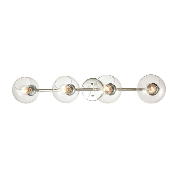 Atlas Claro 4-Light Vanity Fixture - Modern Clear Glass Spheres for Bright Bathroom Illumination Polished Chrome 36'' WL11259-CH