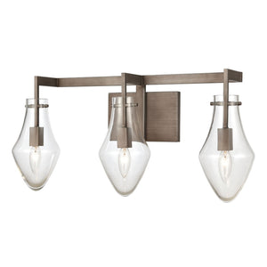 Atlas Culmination 3-Light Vanity Light Fixture with Clear Glass Shades for Modern Bathroom Elegance Weathered Zinc 26'' WL11269-GY