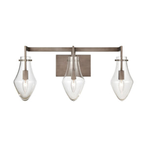 Atlas Culmination 3-Light Vanity Light Fixture with Clear Glass Shades for Modern Bathroom Elegance Weathered Zinc 26'' WL11269-GY