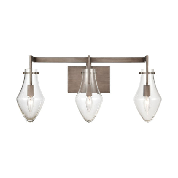 Atlas Culmination 3-Light Vanity Light Fixture with Clear Glass Shades for Modern Bathroom Elegance Weathered Zinc 26'' WL11269-GY