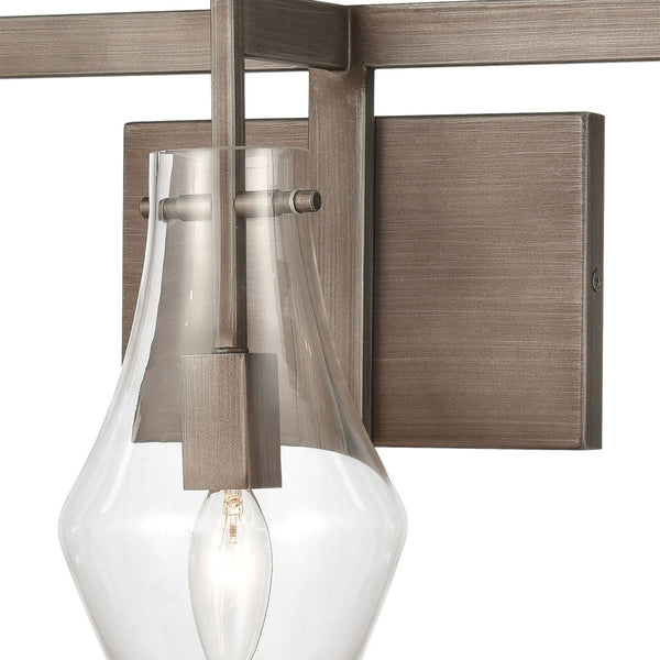 Atlas Culmination 3-Light Vanity Light Fixture with Clear Glass Shades for Modern Bathroom Elegance Weathered Zinc 26'' WL11269-GY