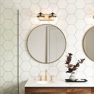 Atlas Davenay 2-Light Vanity Light Fixture – Midcentury Modern Design for Stylish Bathroom Illumination Satin Brass 16'' WL11274-BS