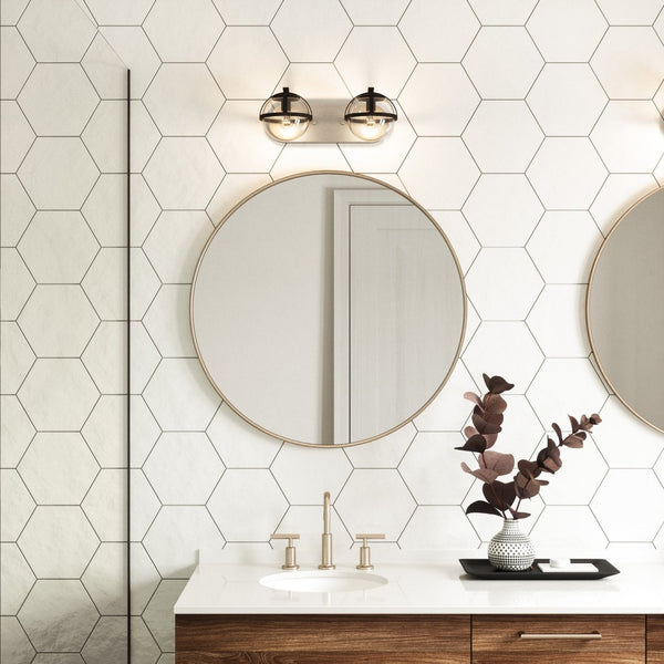 Atlas Davenay 2-Light Vanity Light Fixture – Midcentury Modern Design for Stylish Bathroom Illumination Satin Nickel 16'' WL11274-NK