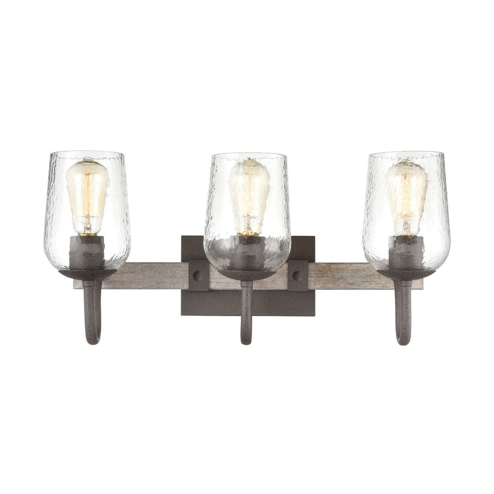 Atlas Dillon 22'' Wide 3-Light Vintage Rust Vanity Fixture with Hammered Glass Shades for Rustic Charm WL11279-BK