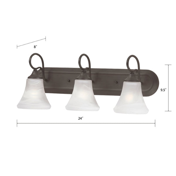 Atlas Elipse 3-Light Vanity Light Fixture - Elegant Frosted Glass Shades for Modern & Classic Spaces Painted Bronze 24'' WL11284-BZ
