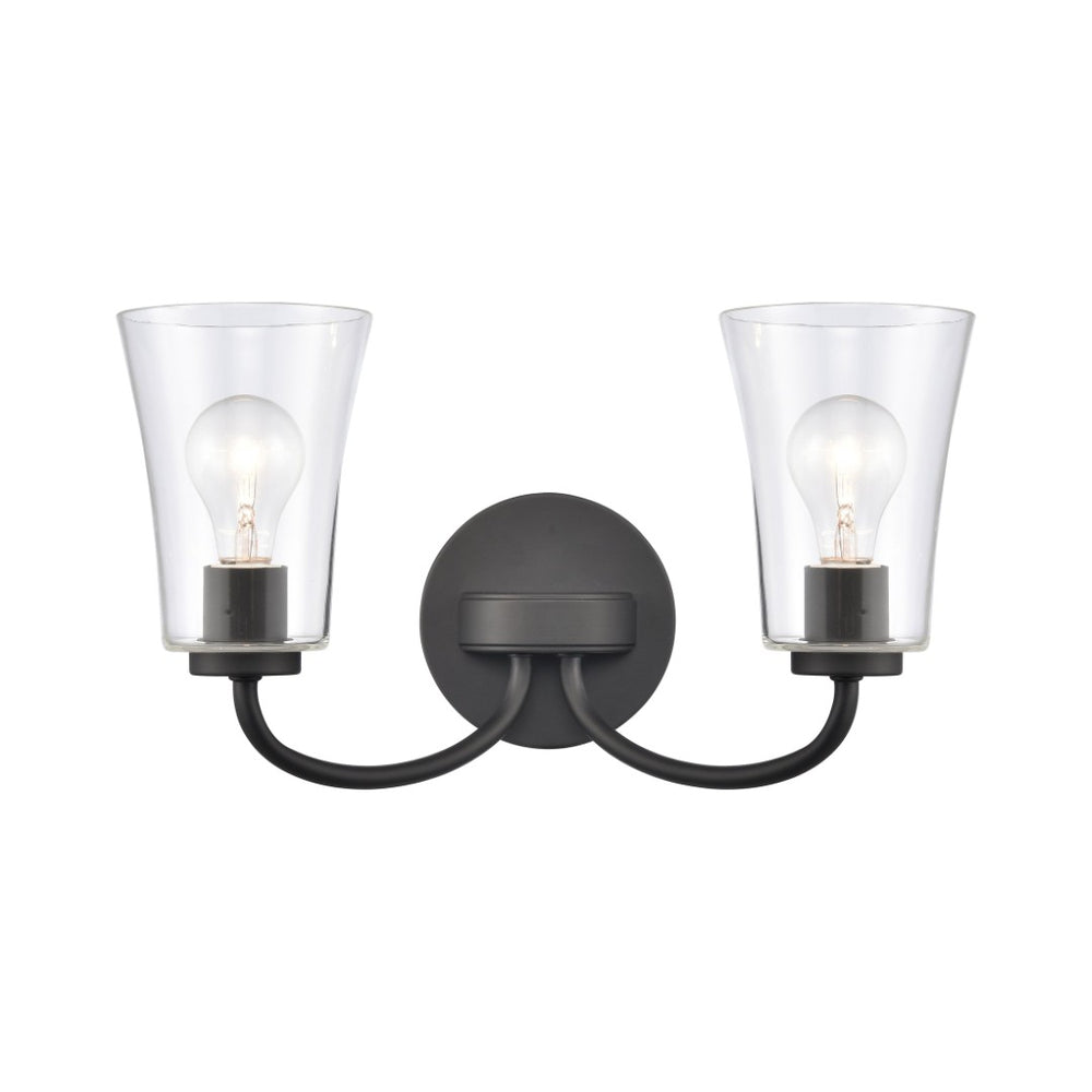 Atlas Emily Vanity Light - Modern 2-Light Fixture with Softly Diffusing Glass Shades for Stylish Illumination Matte Black 17'' WL11293-BK