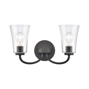 Atlas Emily Vanity Light - Modern 2-Light Fixture with Softly Diffusing Glass Shades for Stylish Illumination Matte Black 17'' WL11293-BK