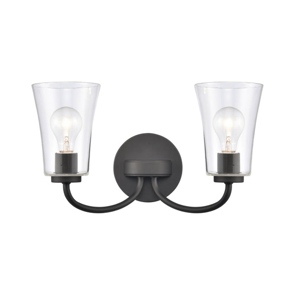 Atlas Emily Vanity Light - Modern 2-Light Fixture with Softly Diffusing Glass Shades for Stylish Illumination Matte Black 17'' WL11293-BK