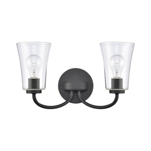 Atlas Emily Vanity Light - Modern 2-Light Fixture with Softly Diffusing Glass Shades for Stylish Illumination Matte Black 17'' WL11293-BK