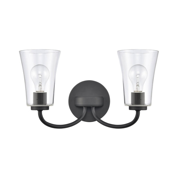 Atlas Emily Vanity Light - Modern 2-Light Fixture with Softly Diffusing Glass Shades for Stylish Illumination Matte Black 17'' WL11293-BK
