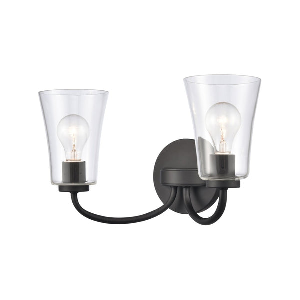 Atlas Emily Vanity Light - Modern 2-Light Fixture with Softly Diffusing Glass Shades for Stylish Illumination Matte Black 17'' WL11293-BK