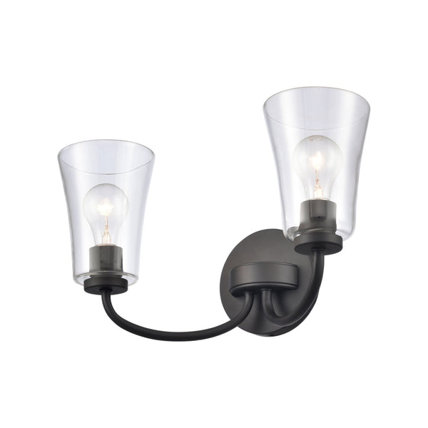 Atlas Emily Vanity Light - Modern 2-Light Fixture with Softly Diffusing Glass Shades for Stylish Illumination Matte Black 17'' WL11293-BK