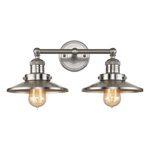 Atlas English Pub 2-Light Vanity Light Fixture – Vintage Industrial Charm for Bathrooms or Powder Rooms Satin Nickel WL11295-NK1