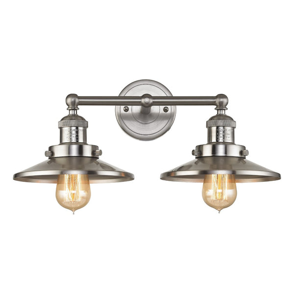 Atlas English Pub 2-Light Vanity Light Fixture – Vintage Industrial Charm for Bathrooms or Powder Rooms Satin Nickel WL11295-NK1