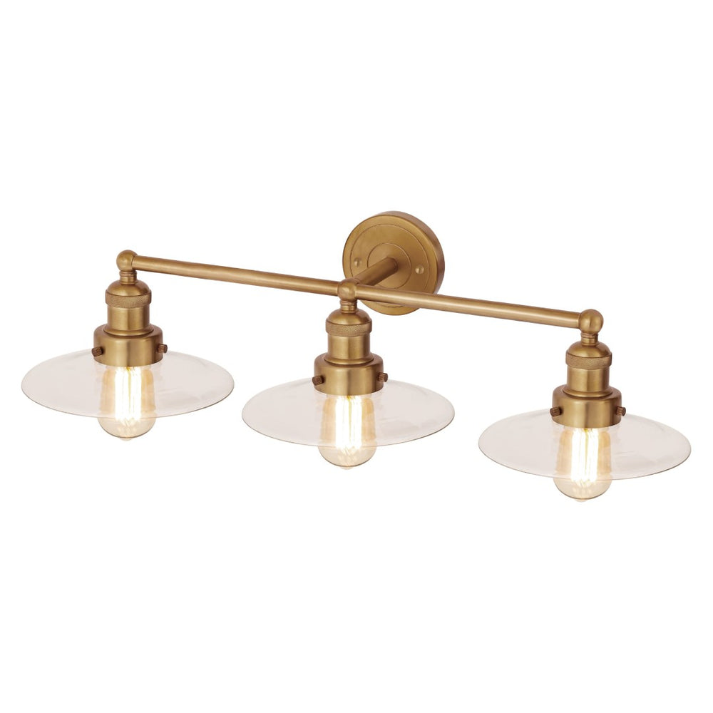 Atlas English Pub 28'' Wide 3-Light Vanity Light Fixture - Vintage Satin Brass with Industrial Charm WL11296-BS