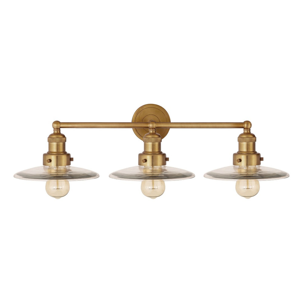 Atlas English Pub 28'' Wide 3-Light Vanity Light Fixture - Vintage Satin Brass with Industrial Charm WL11296-BS